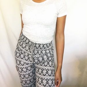 LONG FLOWY PANTS BLACK WHITE PRINT